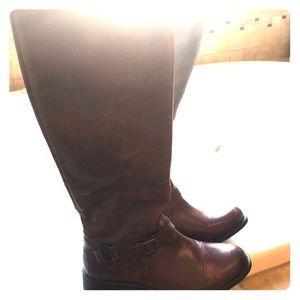 Brown Leather Boot with buckle strap 😍Never Worn